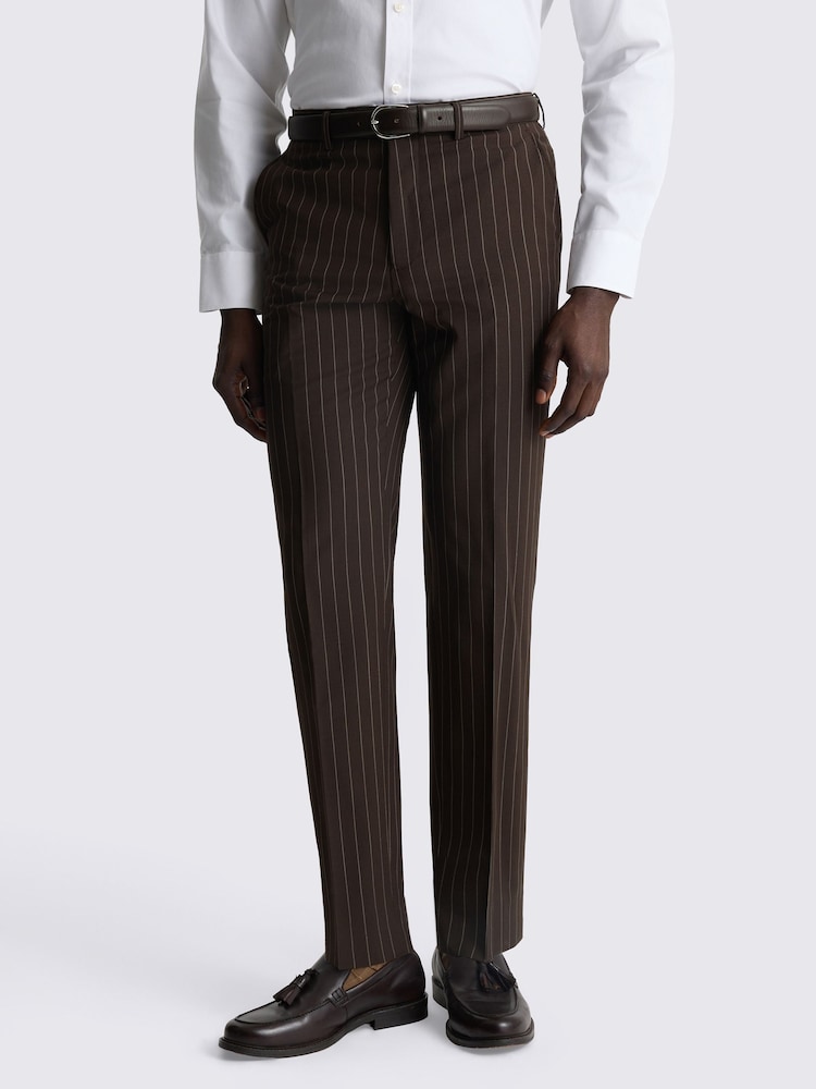 MOSS Brown Tailored Fit Wool Blend Stripe Performance Suit Trousers - Image 1 of 3 MOSS Brown Tailored Fit Wool Blend Stripe Performance Suit Trousers - Image 1 of 3