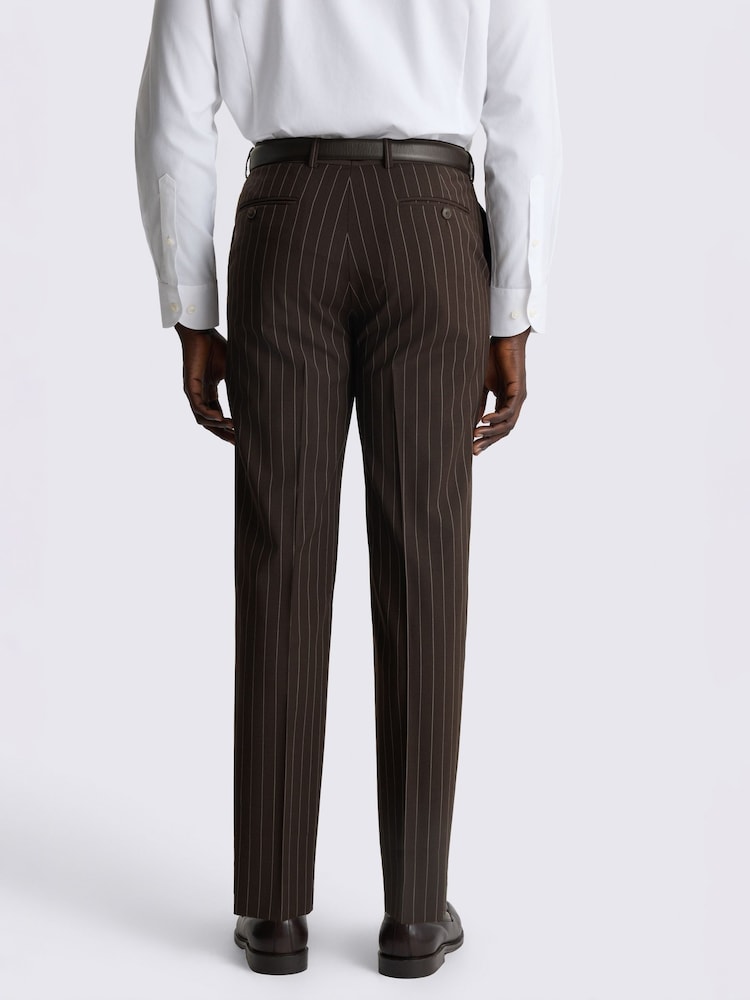 MOSS Brown Tailored Fit Wool Blend Stripe Performance Suit Trousers - Image 2 of 3 MOSS Brown Tailored Fit Wool Blend Stripe Performance Suit Trousers - Image 2 of 3