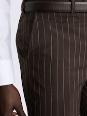 MOSS Brown Tailored Fit Wool Blend Stripe Performance Suit Trousers - Image 3 of 3
