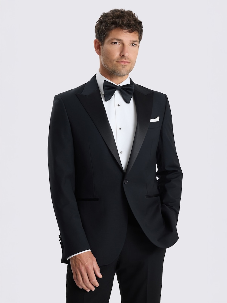 MOSS Black Tailored Fit Wool Blend Peak Lapel Tuxedo Jacket - Image 1 of 4 MOSS Black Tailored Fit Wool Blend Peak Lapel Tuxedo Jacket - Image 1 of 4