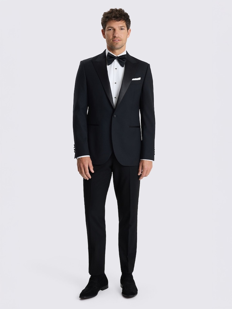 MOSS Black Tailored Fit Wool Blend Peak Lapel Tuxedo Jacket - Image 2 of 4 MOSS Black Tailored Fit Wool Blend Peak Lapel Tuxedo Jacket - Image 2 of 4
