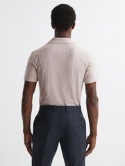 Reiss Stone Basswood Jacquard Cuban Collar Button Through T-Shirt - Image 4 of 4