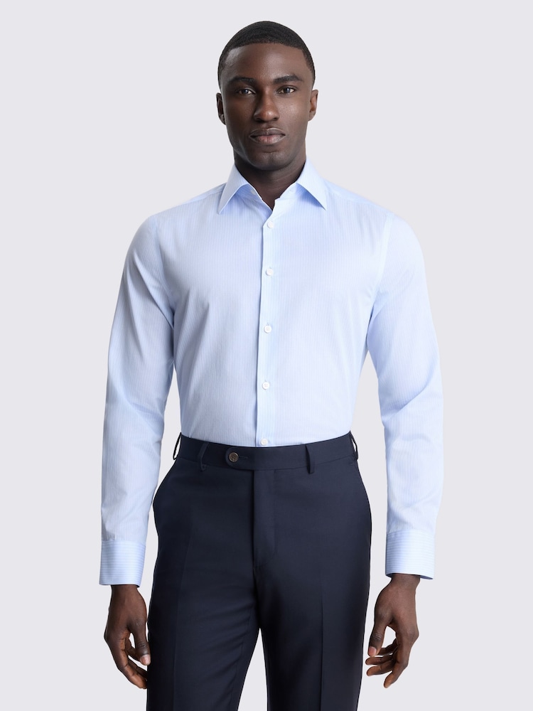 MOSS Blue Tailored Fit Cotton Stripe Shirt - Image 1 of 3 MOSS Blue Tailored Fit Cotton Stripe Shirt - Image 1 of 3