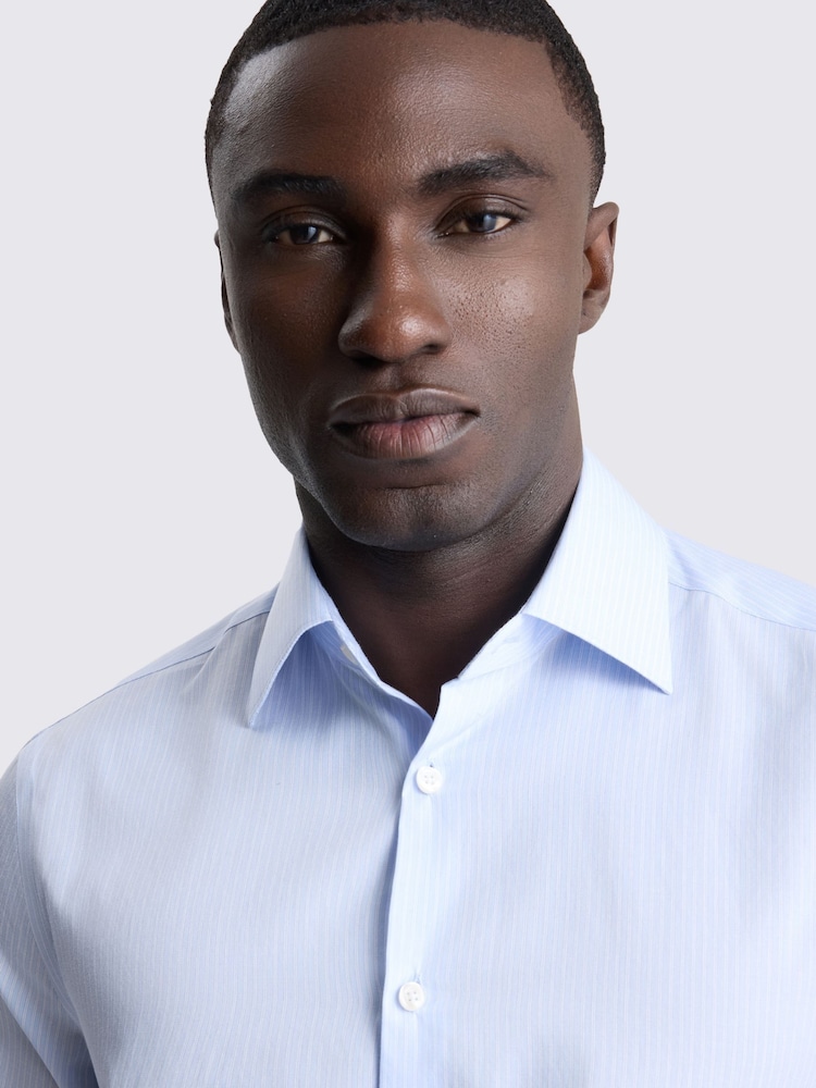 MOSS Blue Tailored Fit Cotton Stripe Shirt - Image 2 of 3 MOSS Blue Tailored Fit Cotton Stripe Shirt - Image 2 of 3