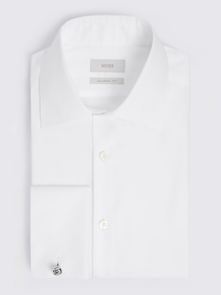 MOSS White Tailored Fit Cotton Twill Double Cuff Shirt - Image 3 of 3 MOSS White Tailored Fit Cotton Twill Double Cuff Shirt - Image 3 of 3