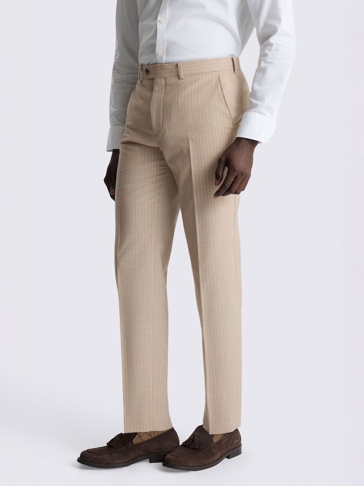 MOSS Natural Tailored Fit Wool Blend Stripe Performance Suit Trousers - Image 1 of 3 MOSS Natural Tailored Fit Wool Blend Stripe Performance Suit Trousers - Image 1 of 3