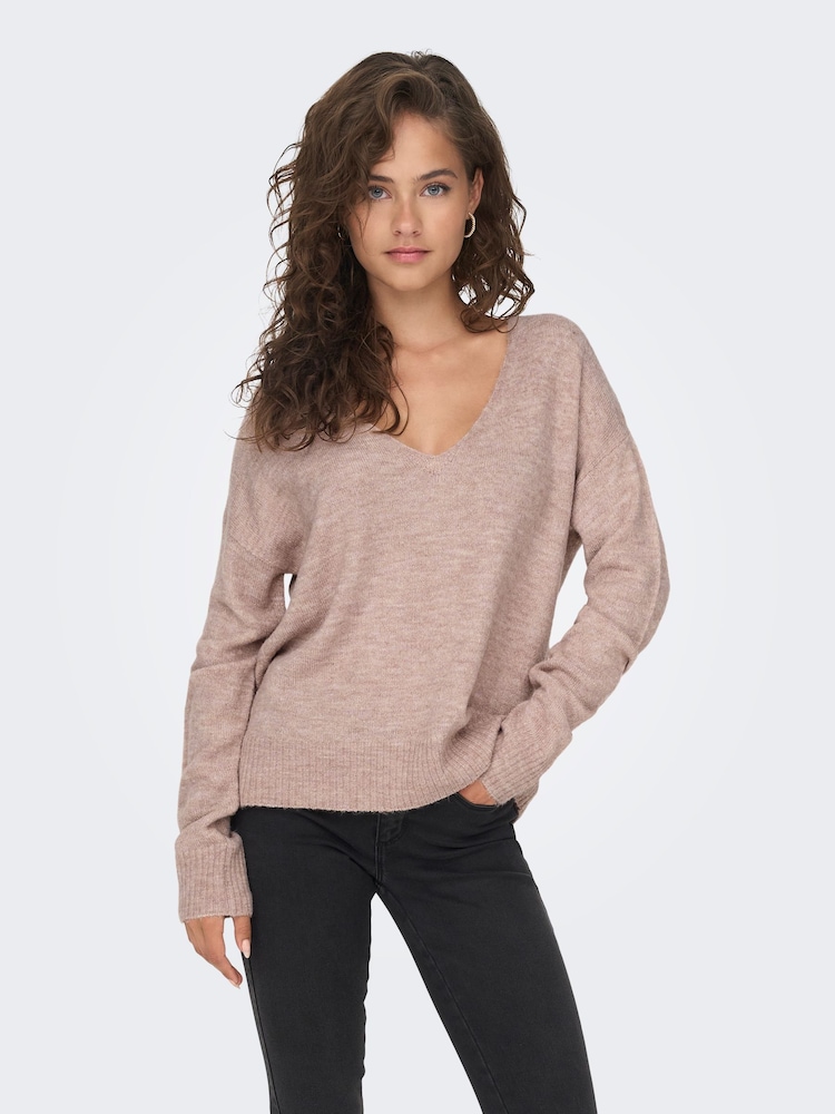 Pink - Jdy Weicher Pullover mit V-Ausschnitt - Bild 1 von 8