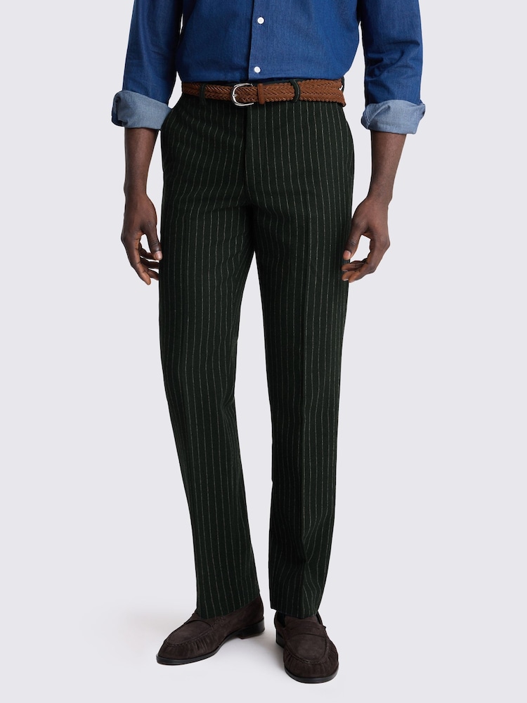 MOSS Dark Green & Taupe Tailored Fit Wool Blend Stripe Suit Trousers - Image 1 of 3 MOSS Dark Green & Taupe Tailored Fit Wool Blend Stripe Suit Trousers - Image 1 of 3