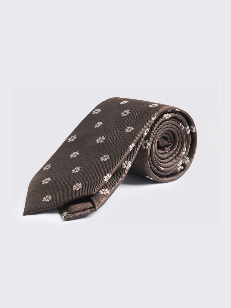 MOSS Brown Silk Floral Tie - Image 1 of 2