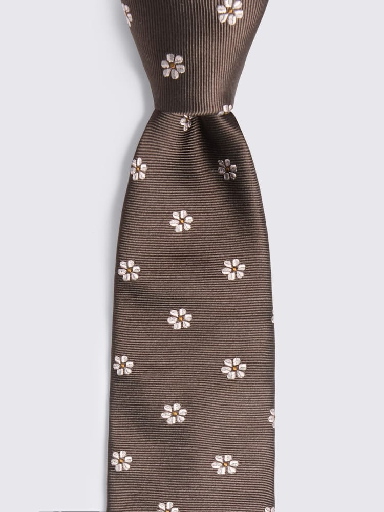 MOSS Brown Silk Floral Tie - Image 2 of 2