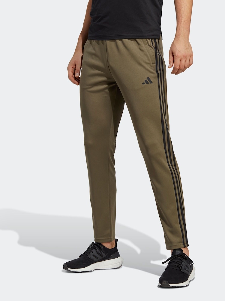 adidas Khaki Green 100% Cotton Train Essentials 3-Stripes Training Joggers - Image 1 of 6