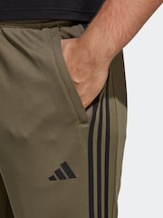 adidas Khaki Green 100% Cotton Train Essentials 3-Stripes Training Joggers - Image 3 of 6