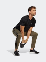 adidas Khaki Green 100% Cotton Train Essentials 3-Stripes Training Joggers - Image 4 of 6