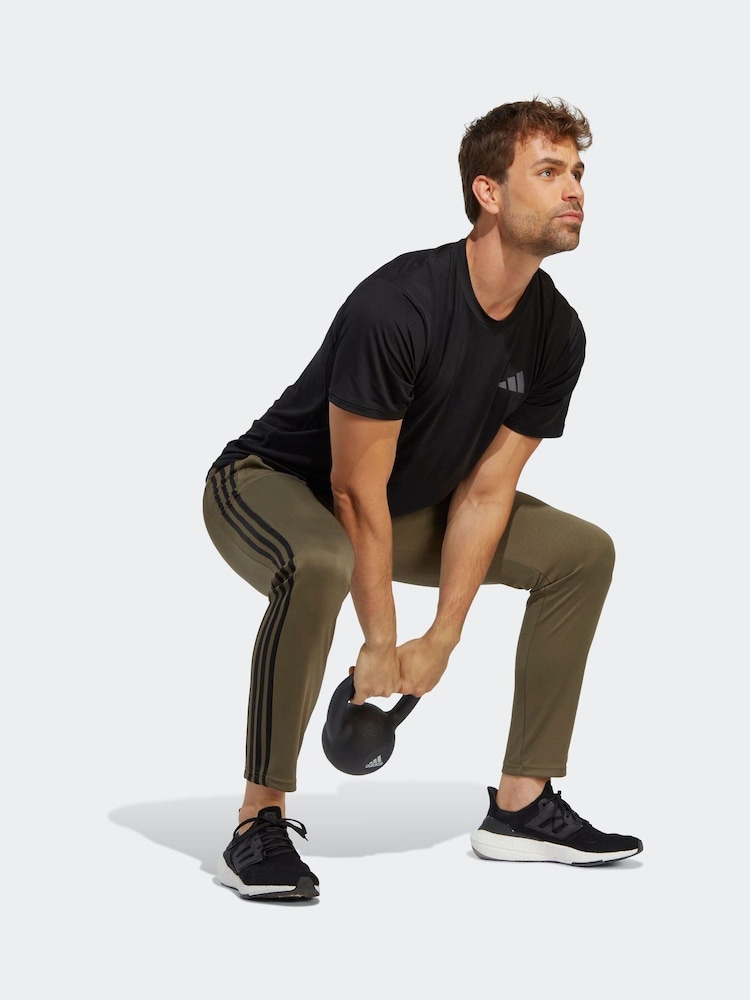 adidas Khaki Green 100% Cotton Train Essentials 3-Stripes Training Joggers - Image 4 of 6