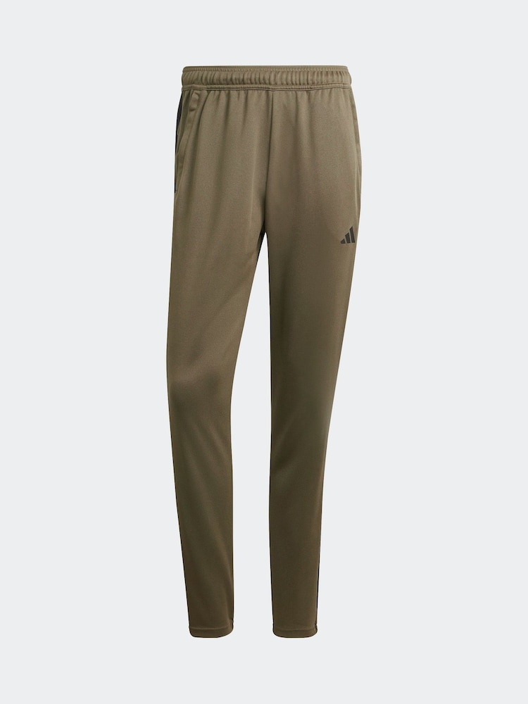 adidas Khaki Green 100% Cotton Train Essentials 3-Stripes Training Joggers - Image 6 of 6