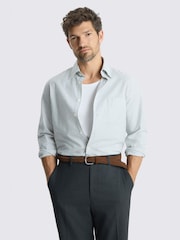 MOSS Green Washed Cotton Oxford Stripe Shirt - Image 2 of 4