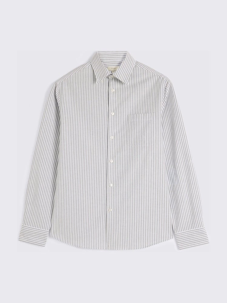 MOSS Green Washed Cotton Oxford Stripe Shirt - Image 4 of 4 MOSS Green Washed Cotton Oxford Stripe Shirt - Image 4 of 4