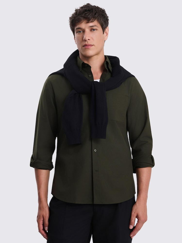 MOSS Dark Green Washed Oxford Shirt - Image 1 of 4