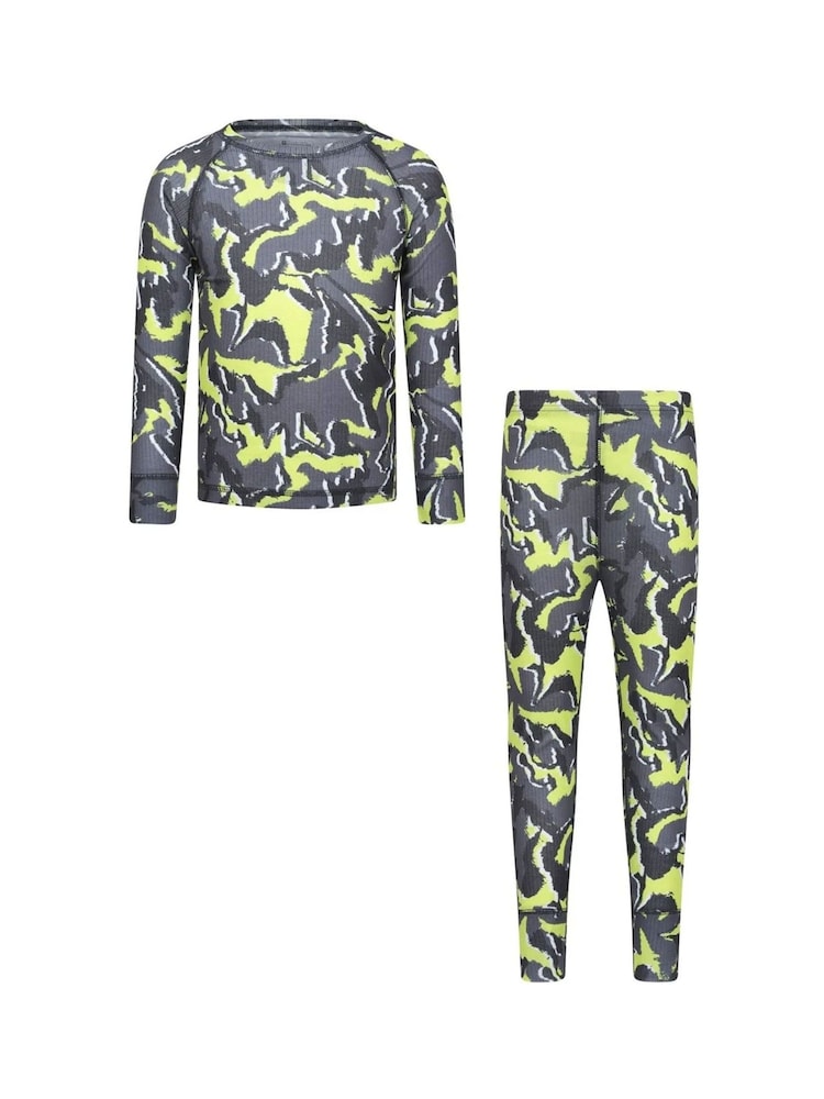 Mountain Warehouse Green Talus Printed Quick Dry Kids Baselayer Top & Thermals Set - Image 1 of 9 Mountain Warehouse Green Talus Printed Quick Dry Kids Baselayer Top & Thermals Set - Image 1 of 9
