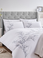 Laura Ashley Midnight Pussy Willow Sprig Embroidered 100% Cotton Duvet Cover And Pillowcase Set - Image 1 of 5