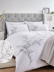 Laura Ashley Midnight Pussy Willow Sprig Embroidered 100% Cotton Duvet Cover And Pillowcase Set - Image 2 of 5