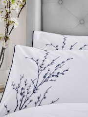 Laura Ashley Midnight Pussy Willow Sprig Embroidered 100% Cotton Duvet Cover And Pillowcase Set - Image 4 of 5