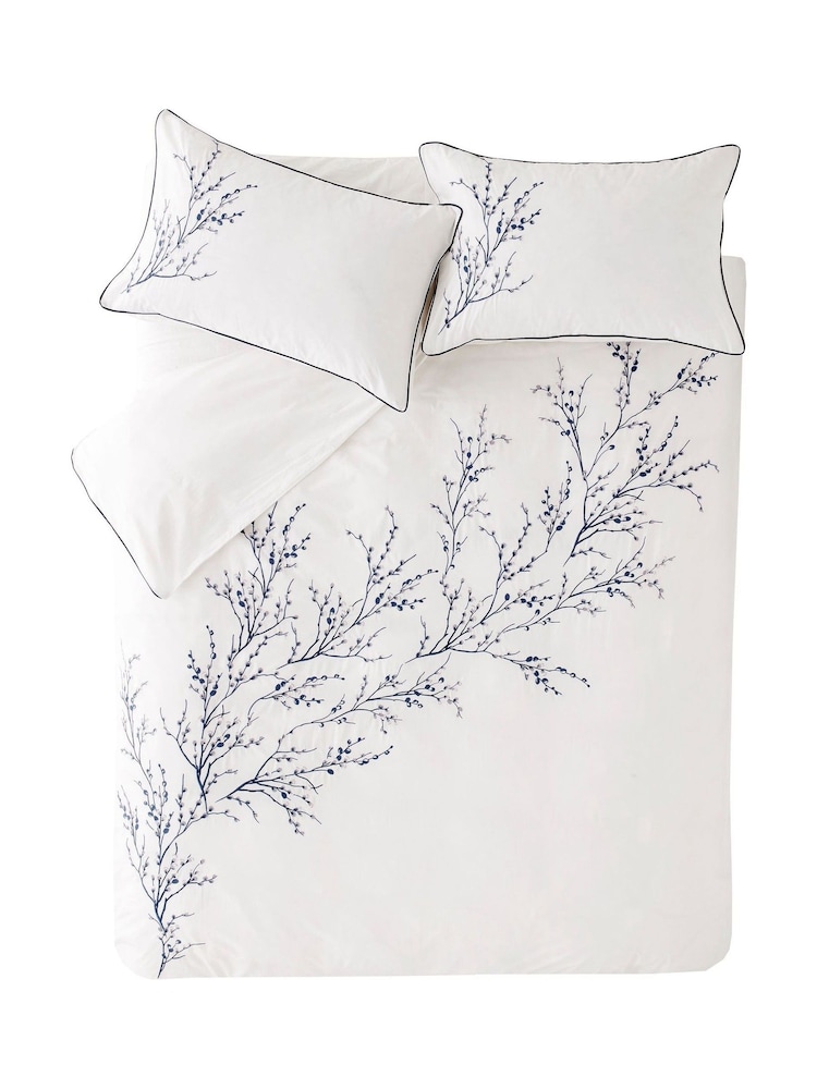 Laura Ashley Midnight Pussy Willow Sprig Embroidered 100% Cotton Duvet Cover And Pillowcase Set - Image 5 of 5
