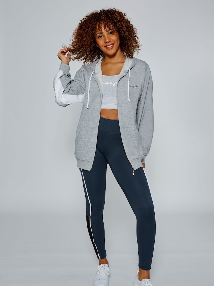 Pineapple Light Grey Stripe Panel Zip Hoodie - Image 4 of 6