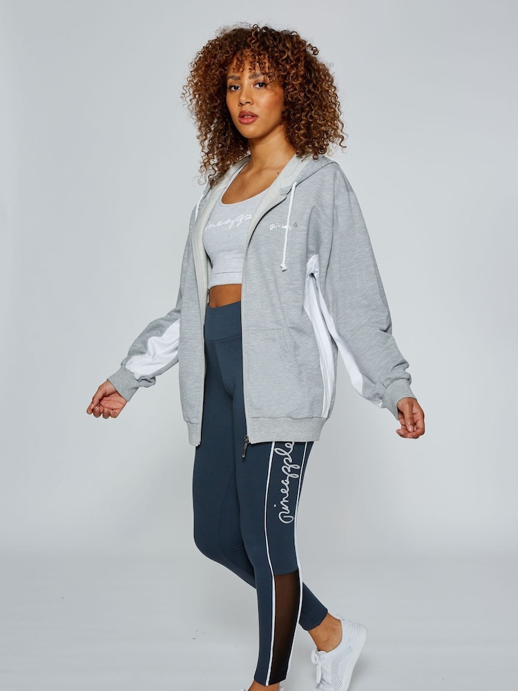 Pineapple Light Grey Stripe Panel Zip Hoodie - Image 5 of 6