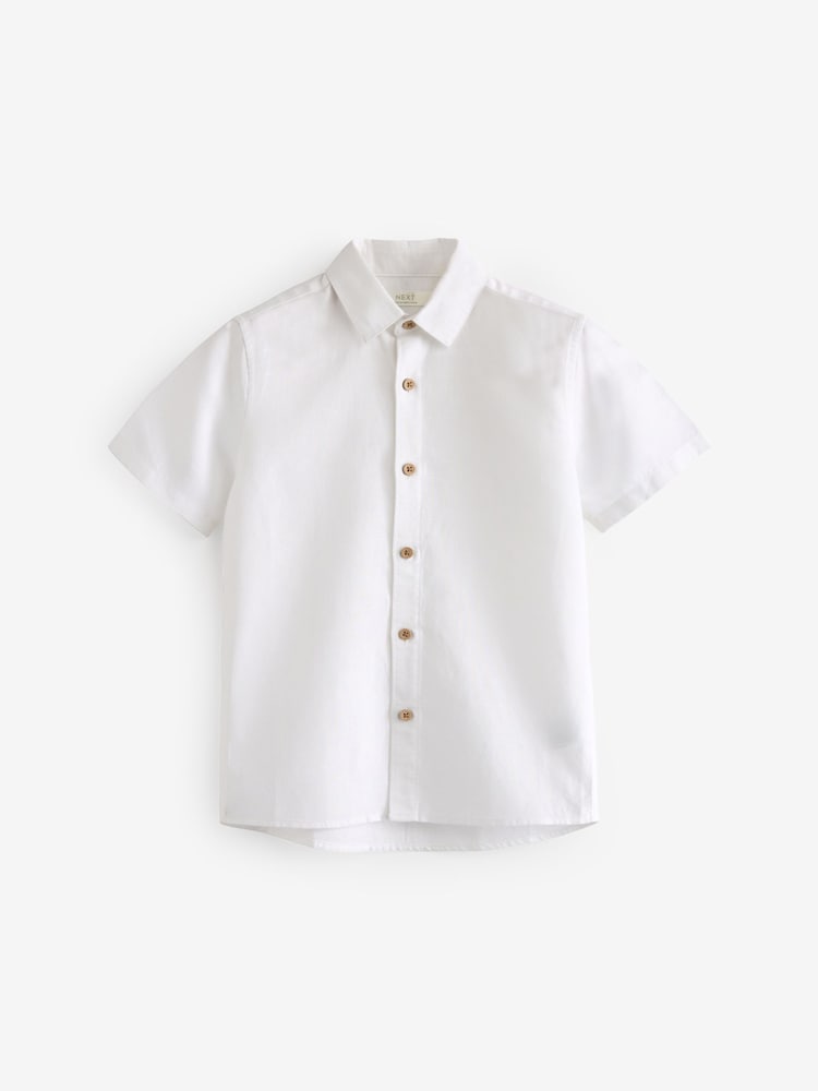 Cream Single Short Sleeves Linen Blend Shirt (3mths-16yrs) - Image 2 of 3