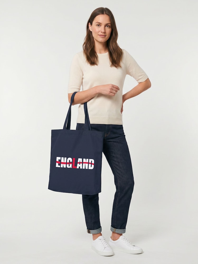 All + Every Blue England Flag Text Euro Football Adult Cotton Tote Bag - Image 1 of 3 All + Every Blue England Flag Text Euro Football Adult Cotton Tote Bag - Image 1 of 3
