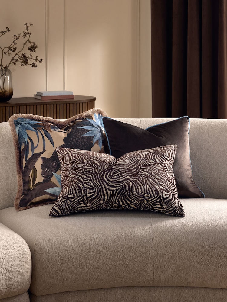 Set of 3 Blue/Brown Cushions With Inserts - Image 1 of 3 Set of 3 Blue/Brown Cushions With Inserts - Image 1 of 3