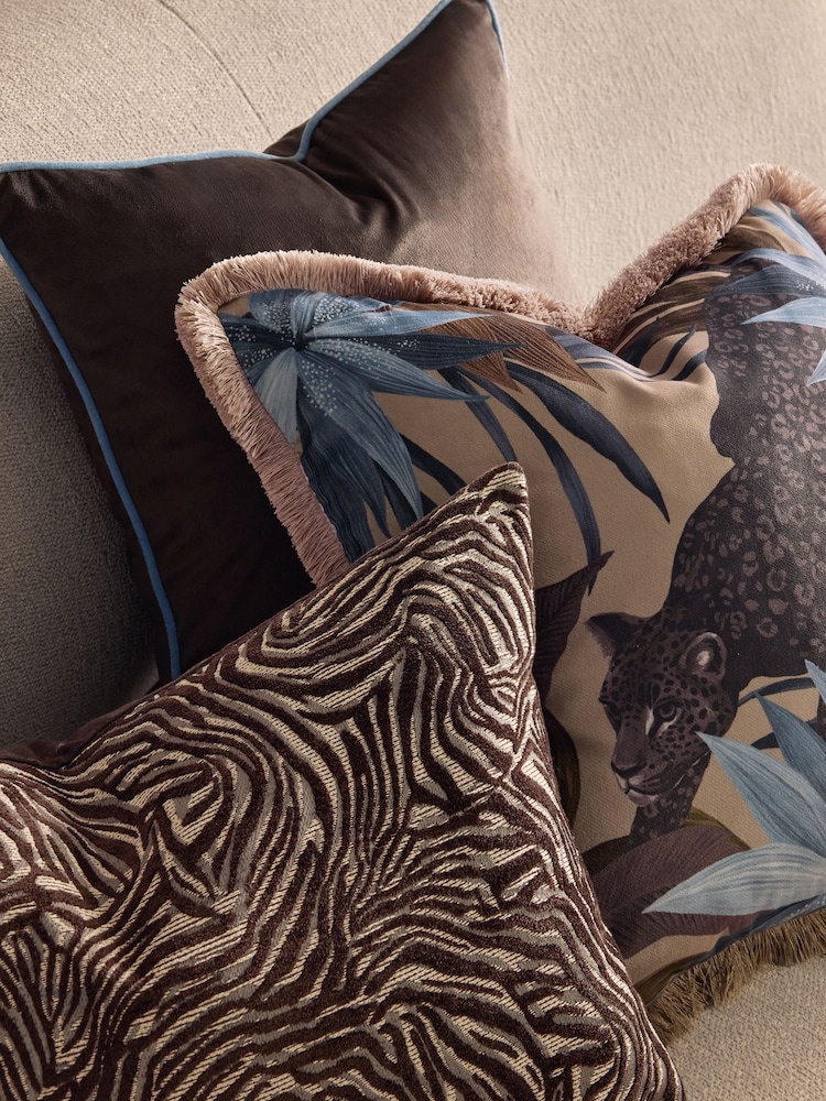 Set of 3 Blue/Brown Cushions With Inserts - Image 2 of 3 Set of 3 Blue/Brown Cushions With Inserts - Image 2 of 3