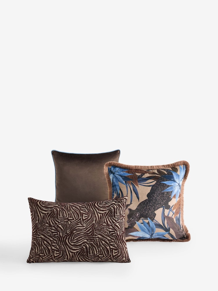 Set of 3 Blue/Brown Cushions With Inserts - Image 3 of 3 Set of 3 Blue/Brown Cushions With Inserts - Image 3 of 3