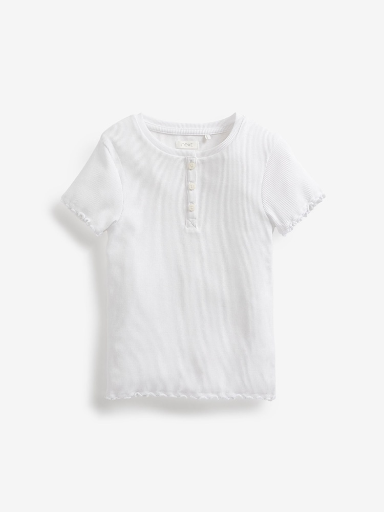 White Ribbed Placket T-Shirt (3-16yrs) - Image 1 of 3