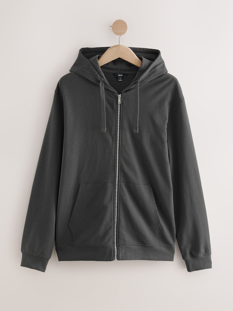 Slate Grey 100% Cotton Lightweight Zip Up Hoodie - Image 6 of 6