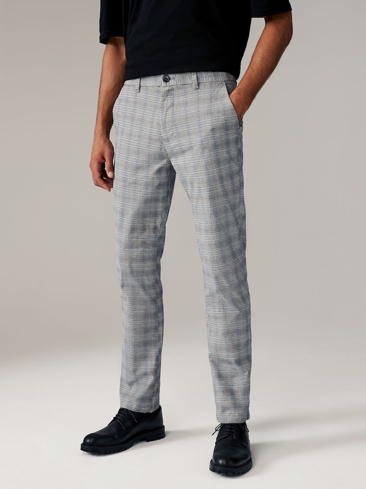 Grey Check Chino Slim Fit Trousers - Image 1 of 6