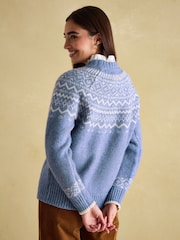 Joules Charlotte Blue Crew Neck Fairisle Pattern Jumper - Image 2 of 6