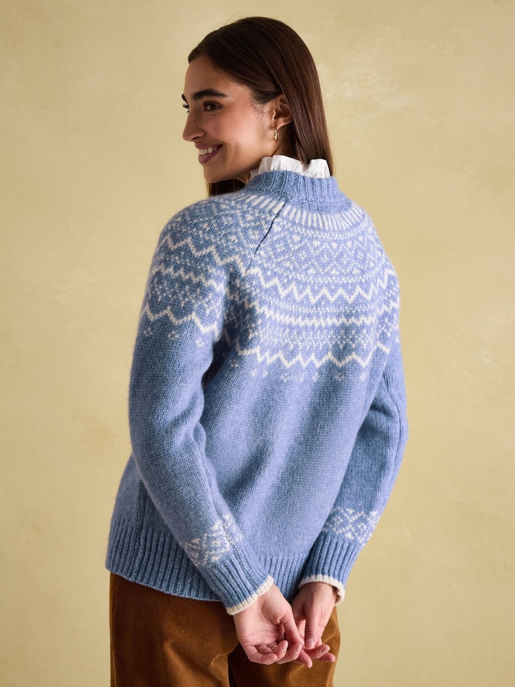 Joules Charlotte Blue Crew Neck Fairisle Pattern Jumper - Image 2 of 6