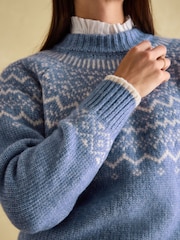 Joules Charlotte Blue Crew Neck Fairisle Pattern Jumper - Image 5 of 6