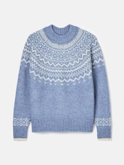 Joules Charlotte Blue Crew Neck Fairisle Pattern Jumper - Image 6 of 6
