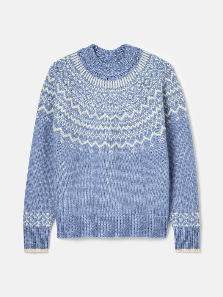 Joules Charlotte Blue Crew Neck Fairisle Pattern Jumper - Image 6 of 6