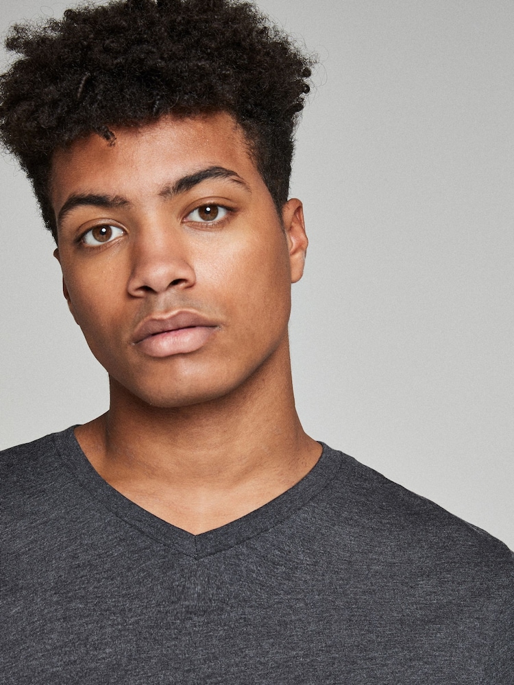 Charcoal Grey Marl Regular Fit Essential V-Neck T-Shirt - Image 2 of 3
