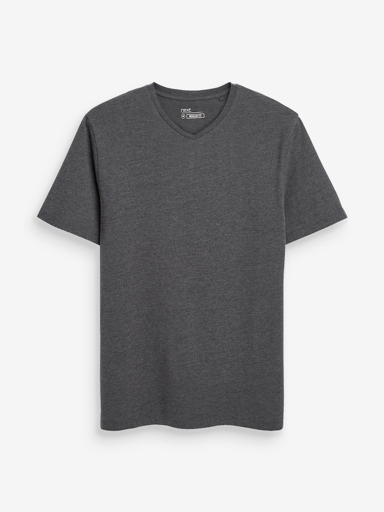 Charcoal Grey Marl Regular Fit Essential V-Neck T-Shirt - Image 3 of 3