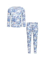 Mountain Warehouse Blue Talus Printed Quick Dry Kids Baselayer Top & Thermals Set - Image 1 of 9