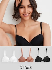 Black/White/Caramel Nude Pad Plunge Microfibre Smoothing T-Shirt Bras 3 Pack A-E - Image 1 of 8