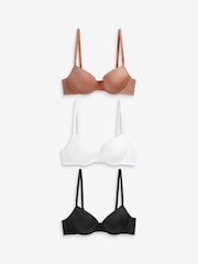 Black/White/Caramel Nude Pad Plunge Microfibre Smoothing T-Shirt Bras 3 Pack A-E - Image 5 of 8
