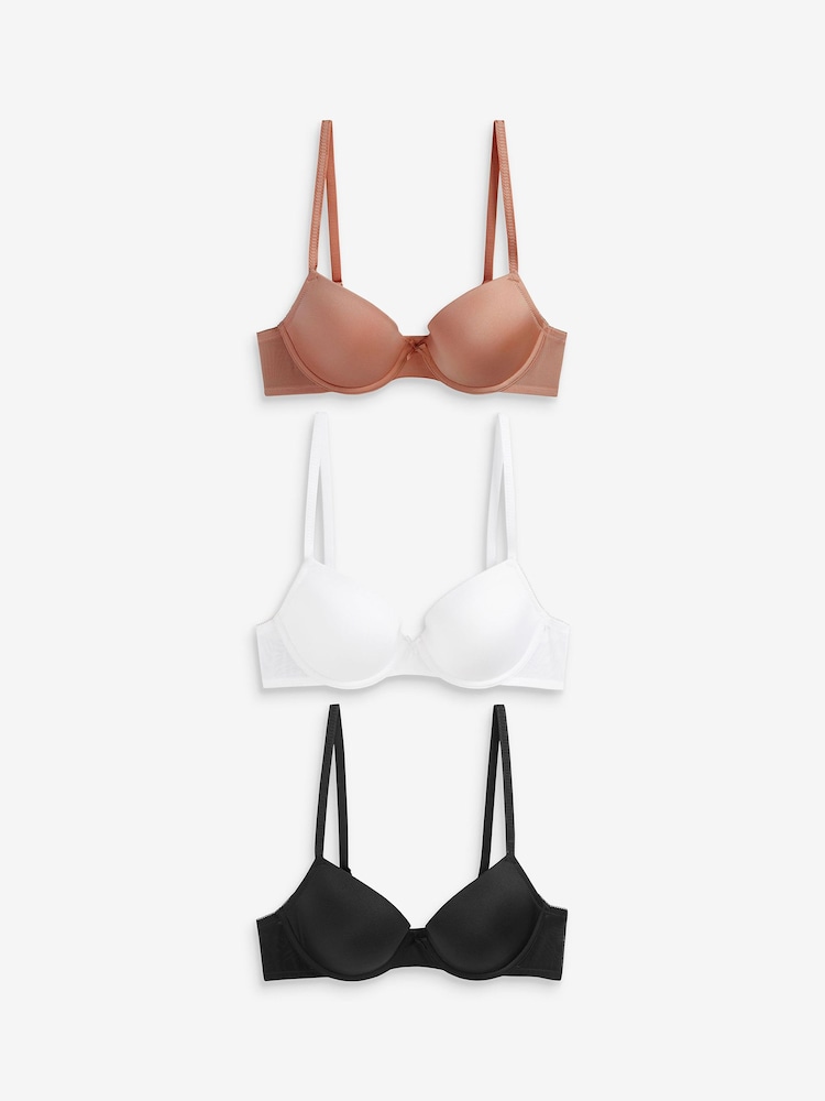 Black/White/Caramel Nude Pad Plunge Microfibre Smoothing T-Shirt Bras 3 Pack A-E - Image 5 of 8