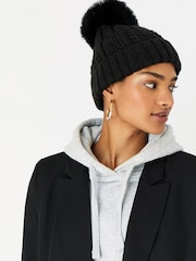 Accessorize Black Luxe Pom Beanie - Image 1 of 4