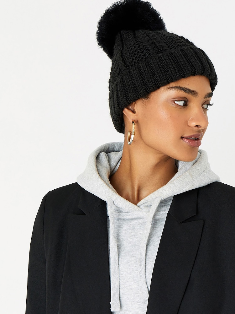 Accessorize Black Luxe Pom Beanie - Image 1 of 4